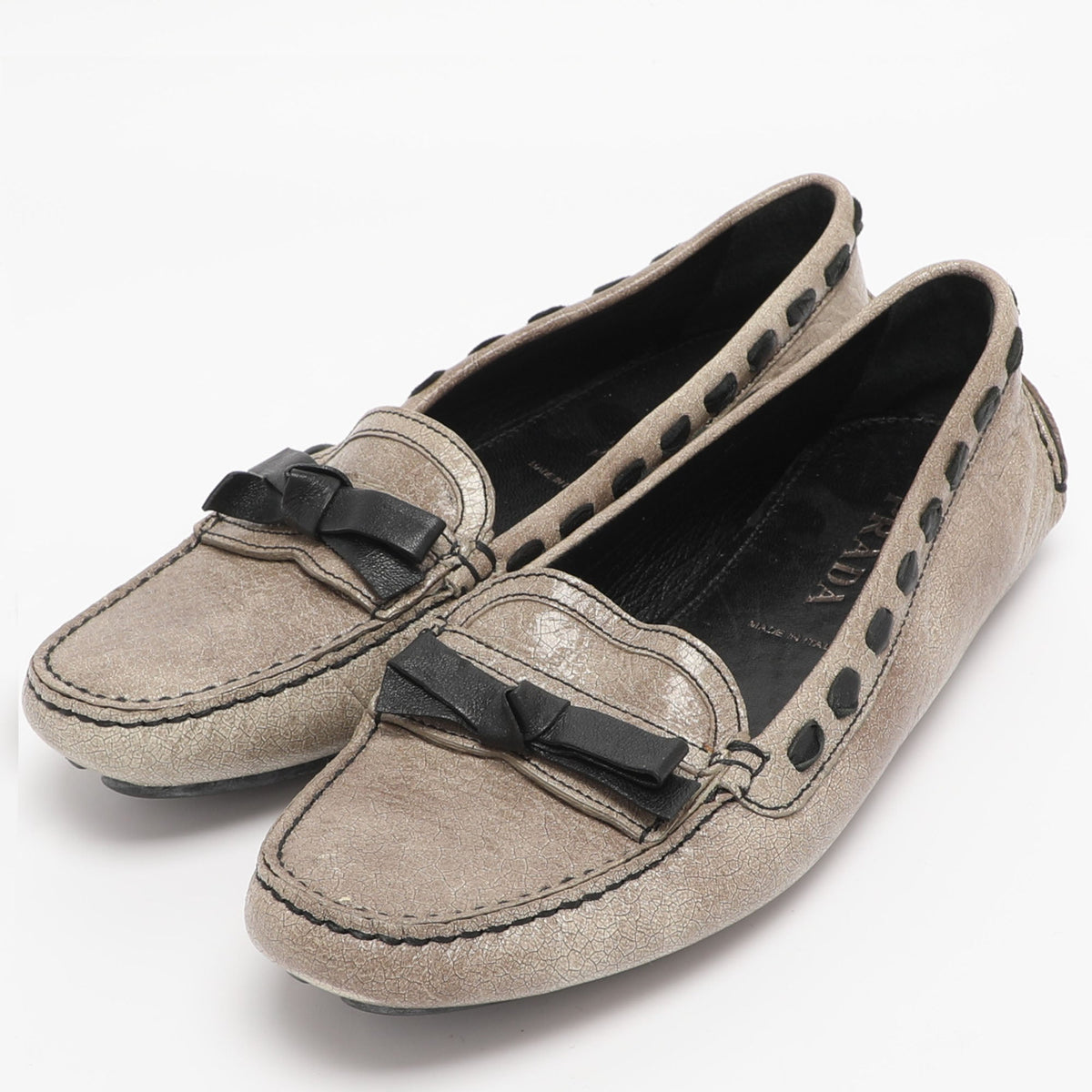 Prada Beige Leather Bow Loafers Size 36.5
