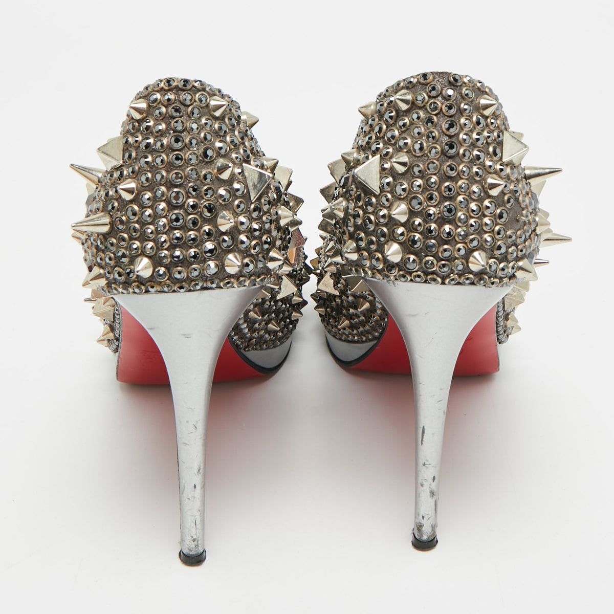 Christian Louboutin Size 38.5 Silver Glitter Peep Toe Pumps