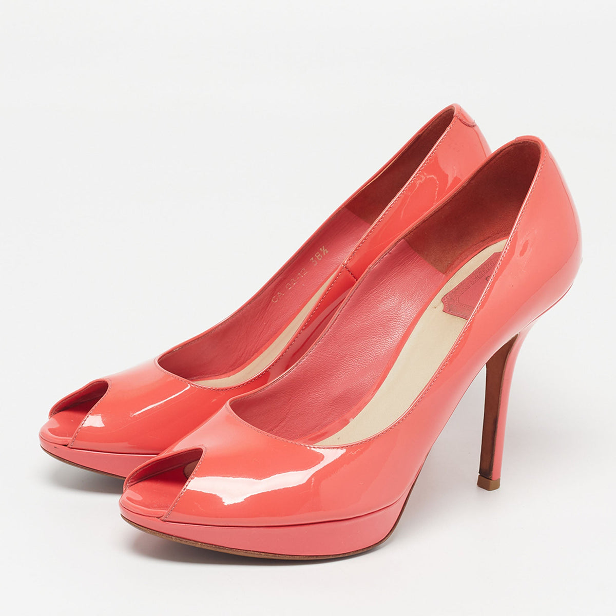 Dior Miss Dior Size 38.5 Red Patent Leather Peep Toe Pumps