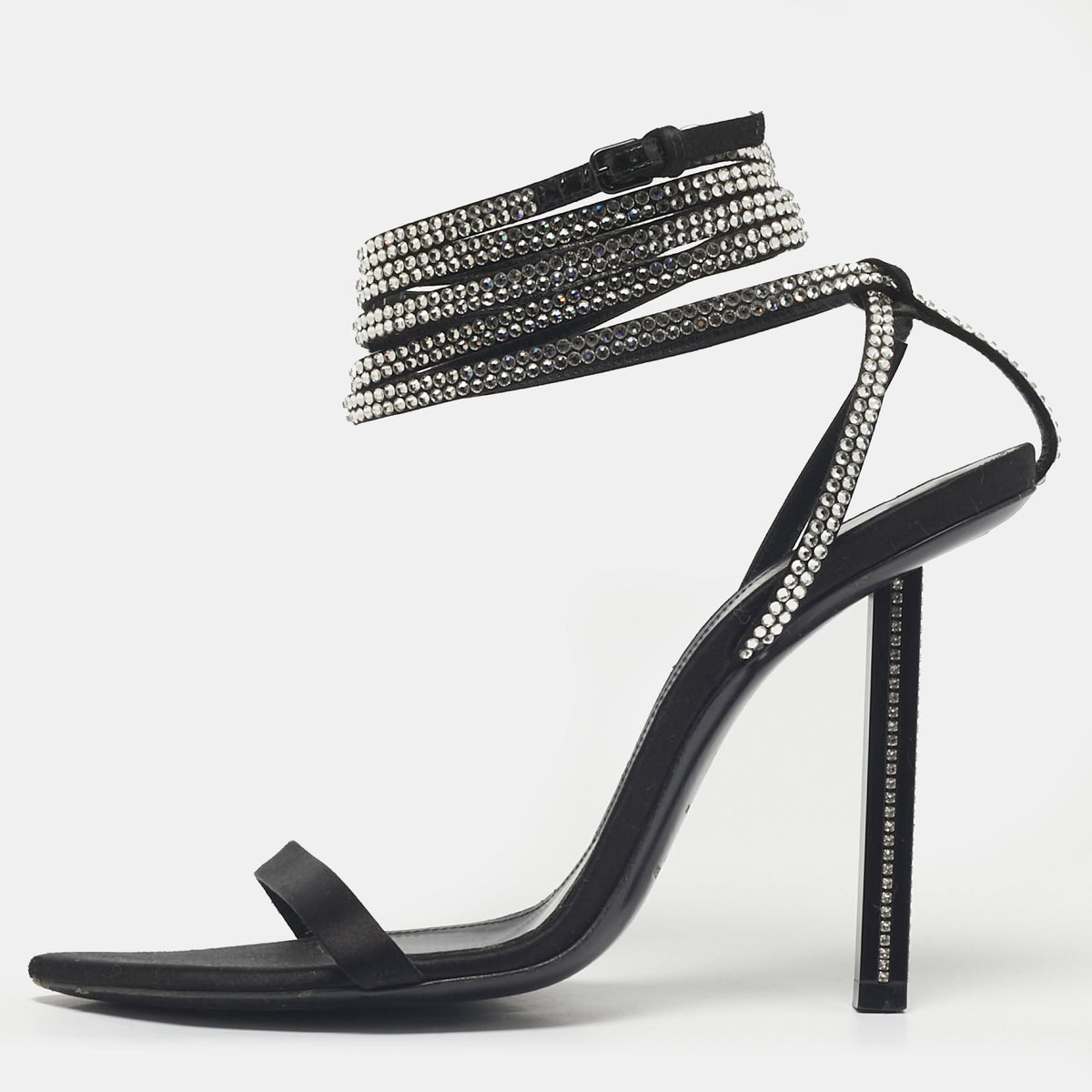 Saint Laurent Black Satin Georgia Ankle Strap Sandals Size 38