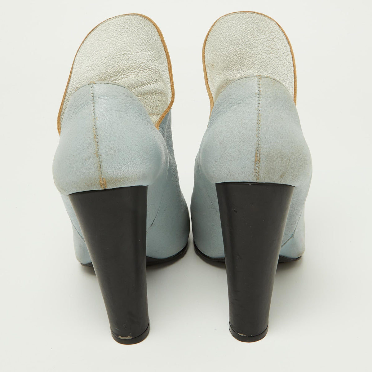 Balenciaga Blue/White Leather Open Toe Pumps Size 41.5