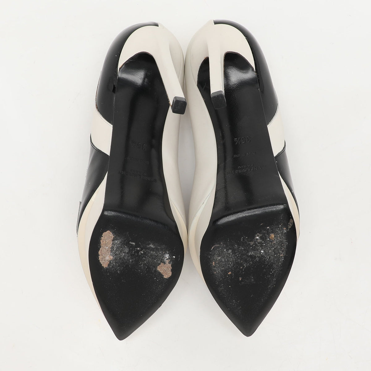 Saint Laurent Paris White/Black Leather and Patent Leather Janis Pumps Size 35.5