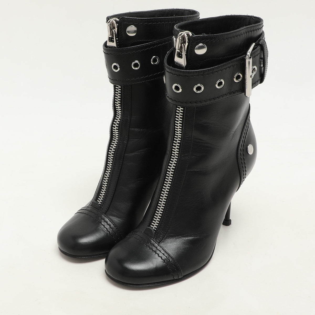 Alexander McQueen Black Leather Ankle Length Boots Size 36