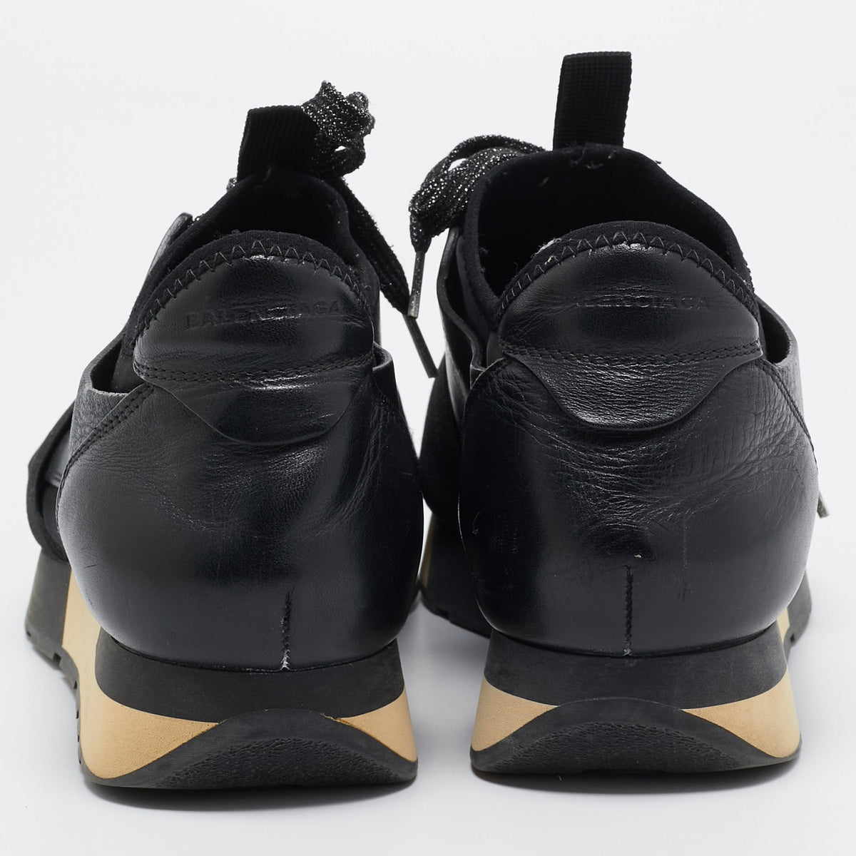 Balenciaga Race Runner Size 37 Black Fabric and Leather Lace Up Sneakers