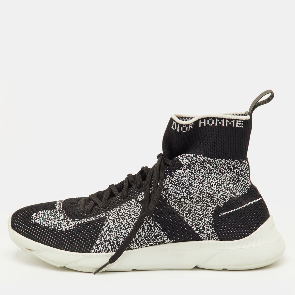 Dior B21 Size 41 Black/White Knit Fabric Sock High Top Sneakers