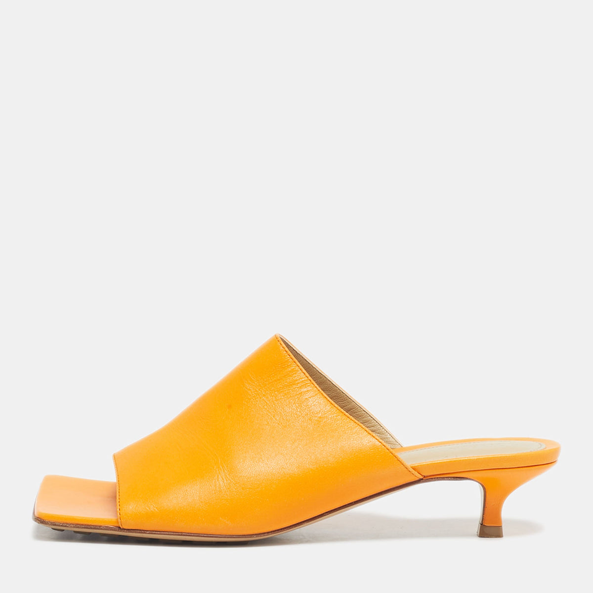 Bottega Veneta Orange Leather Square Toe Mule Sandals Size 36.5