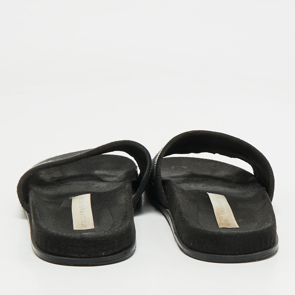 Stella McCartney Black Faux Suede Star Embellished Flat Slides Size 37