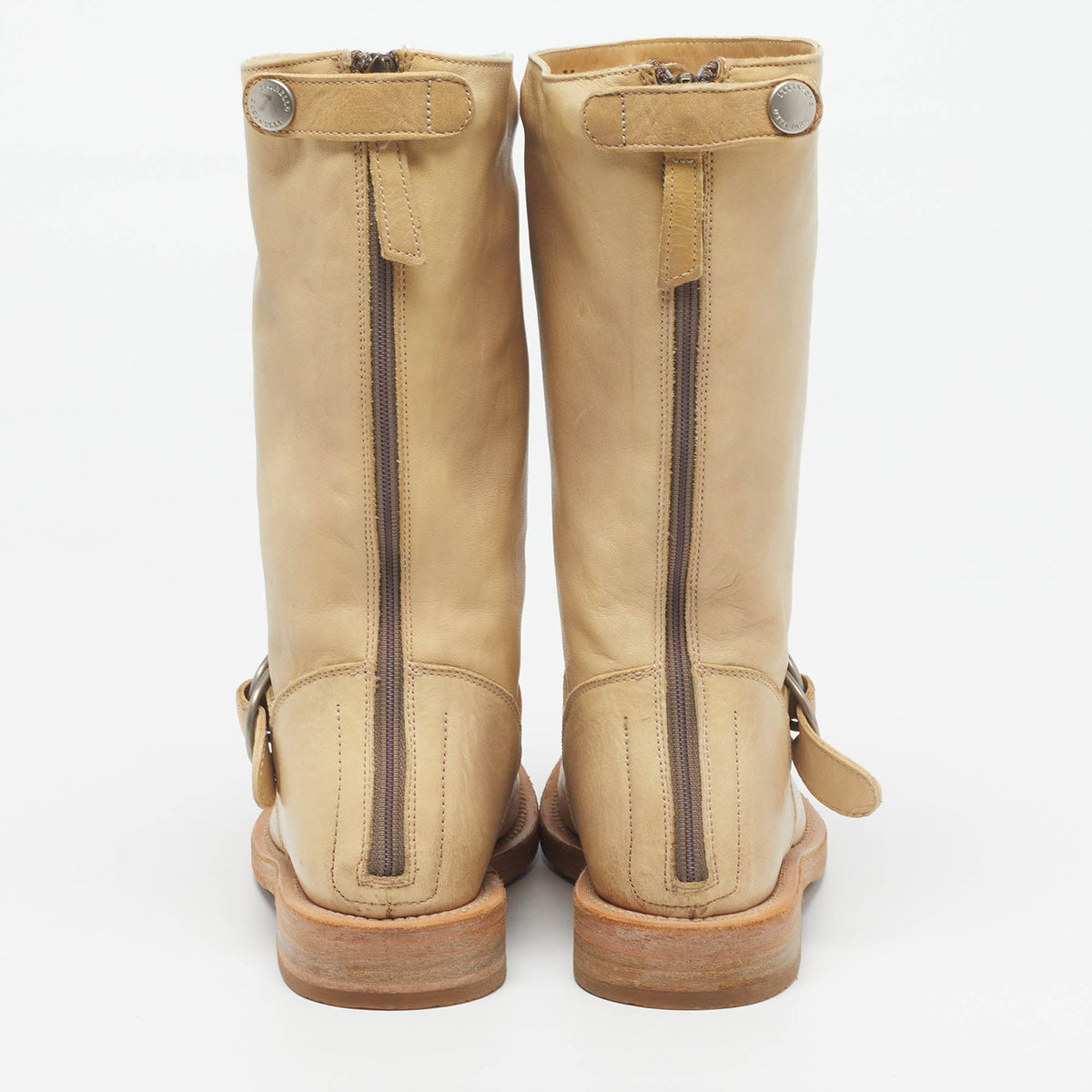 Brunello Cucinelli Bike Size 35 Beige Leather Mid Calf Boots
