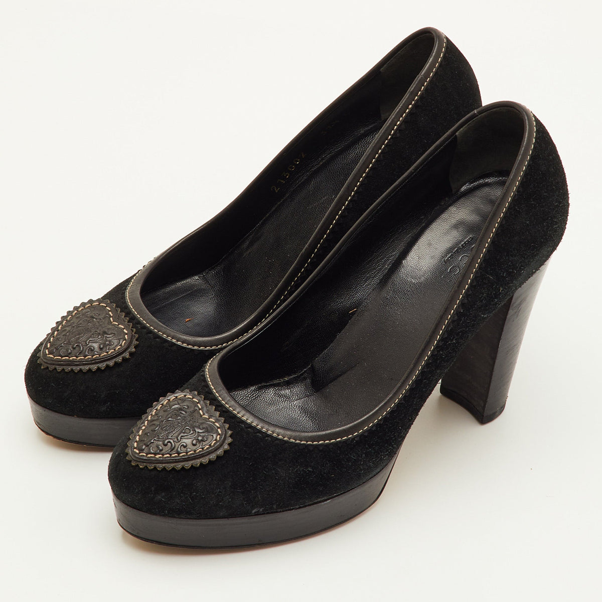 Gucci Hysteria Logo Size 37.5 Black Suede Platform Pumps