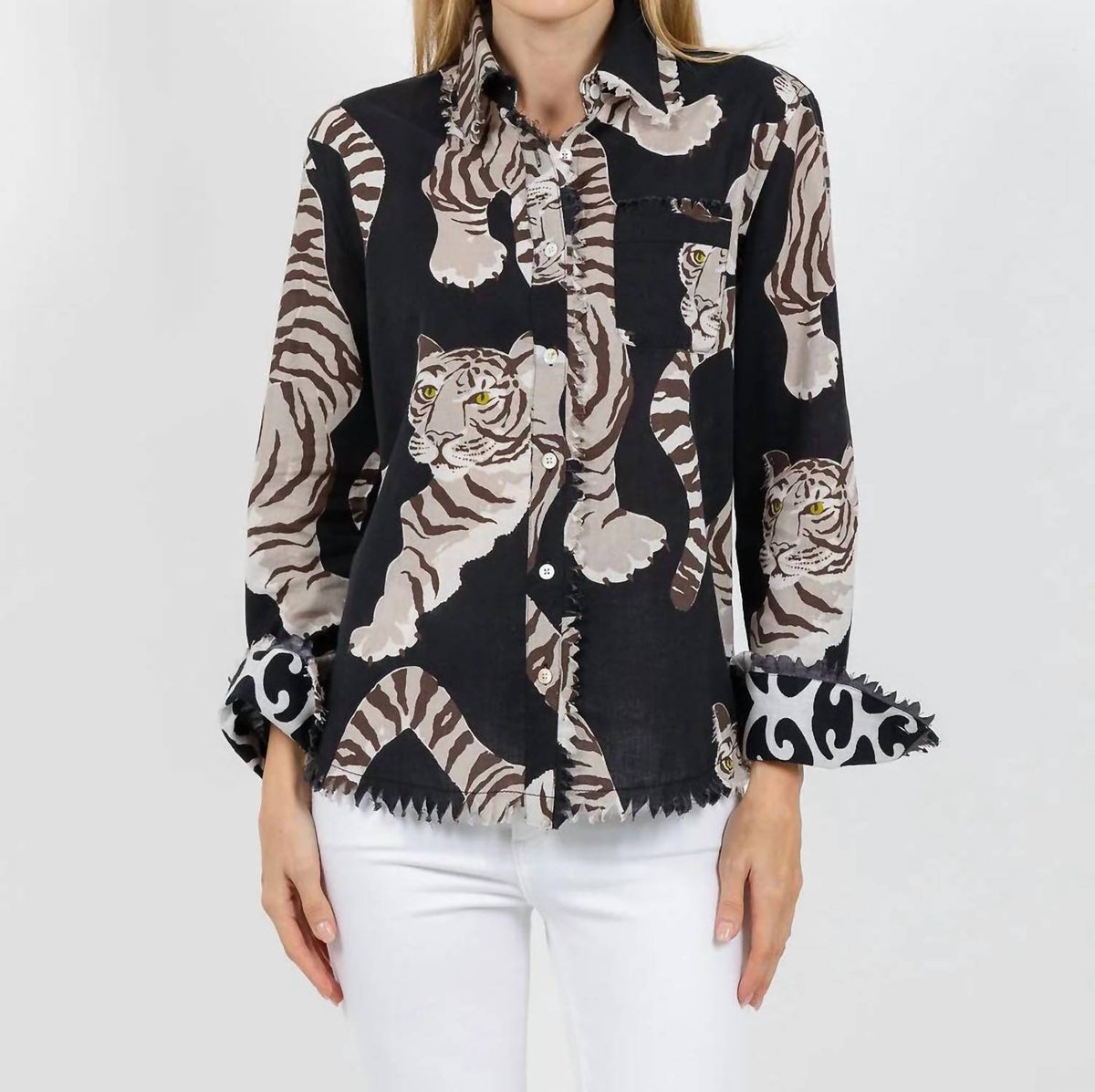 Cape Cod Frayed Shirt In Big Cats Black