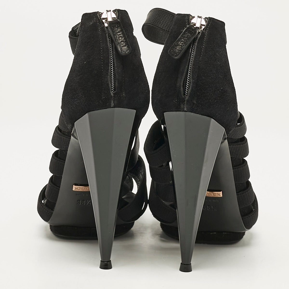 Gucci Black Elastic and Suede Strappy Ankle Booties Size 38.5