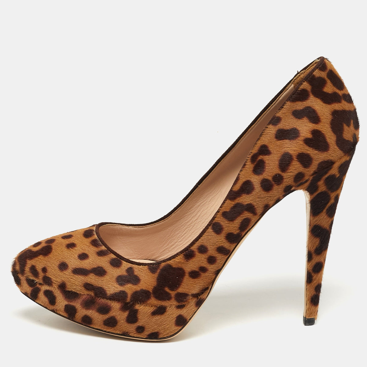Miu Miu Size 41 Brown/Beige Leopard Print  Calf Hair Platform Pumps