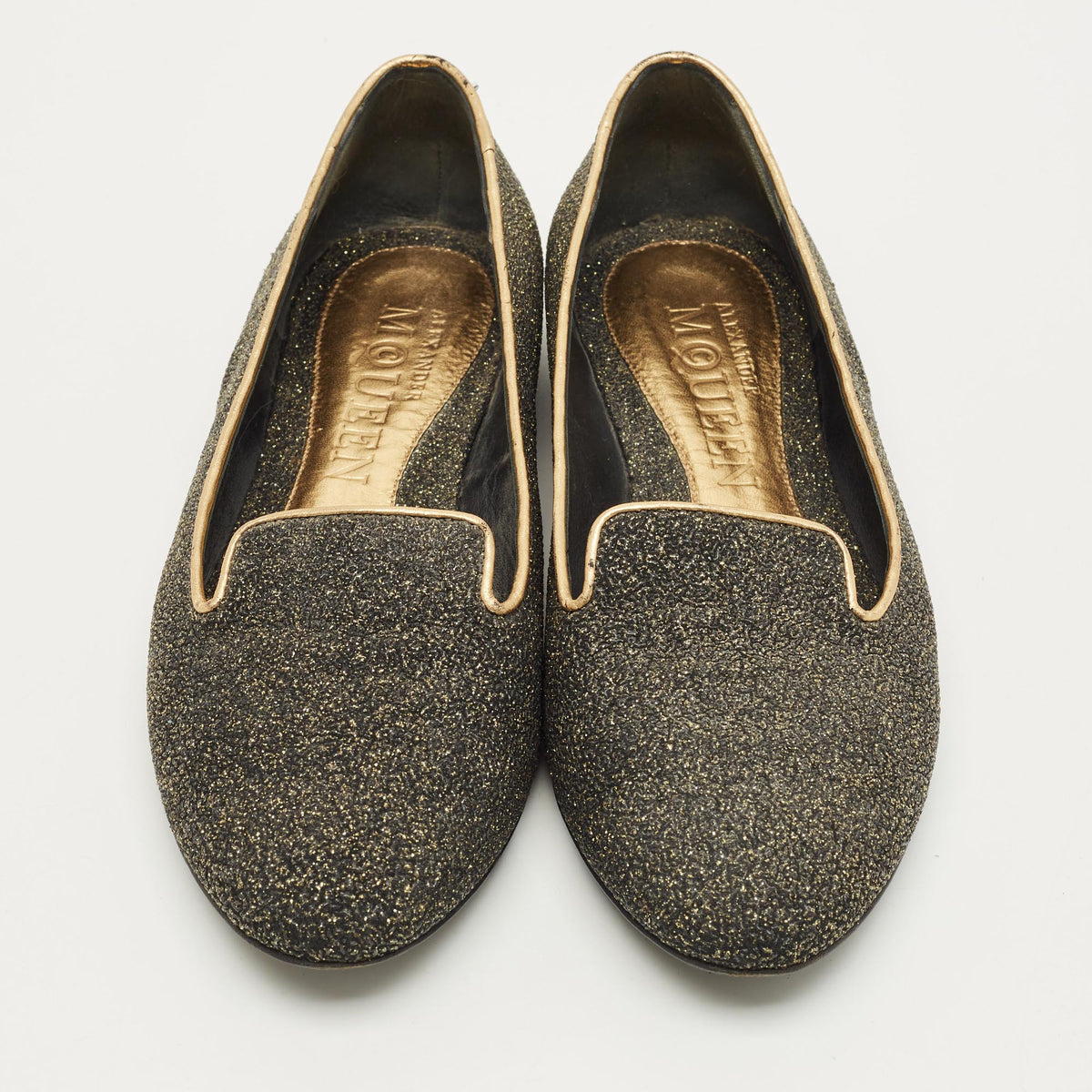 Alexander McQueen Size 37.5 Two Tone Glitter Smoking Slippers