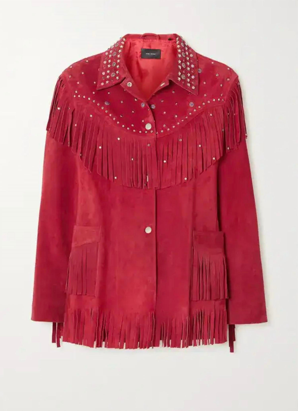 Bel Embellished Fringed Suede Jacket In Red