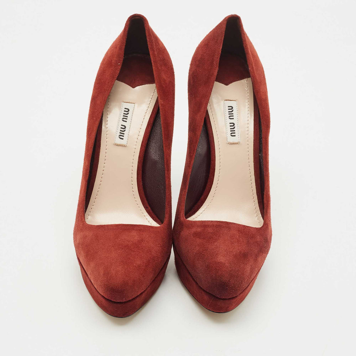 Miu Miu Burgundy Suede Platform Crystal Embellished Heel Pumps Size 40