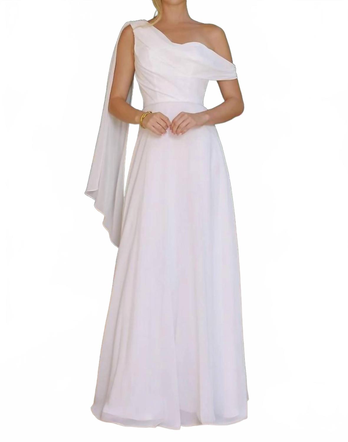 Amoris One Shoulder Draped Cape Bridal Gown In Off White