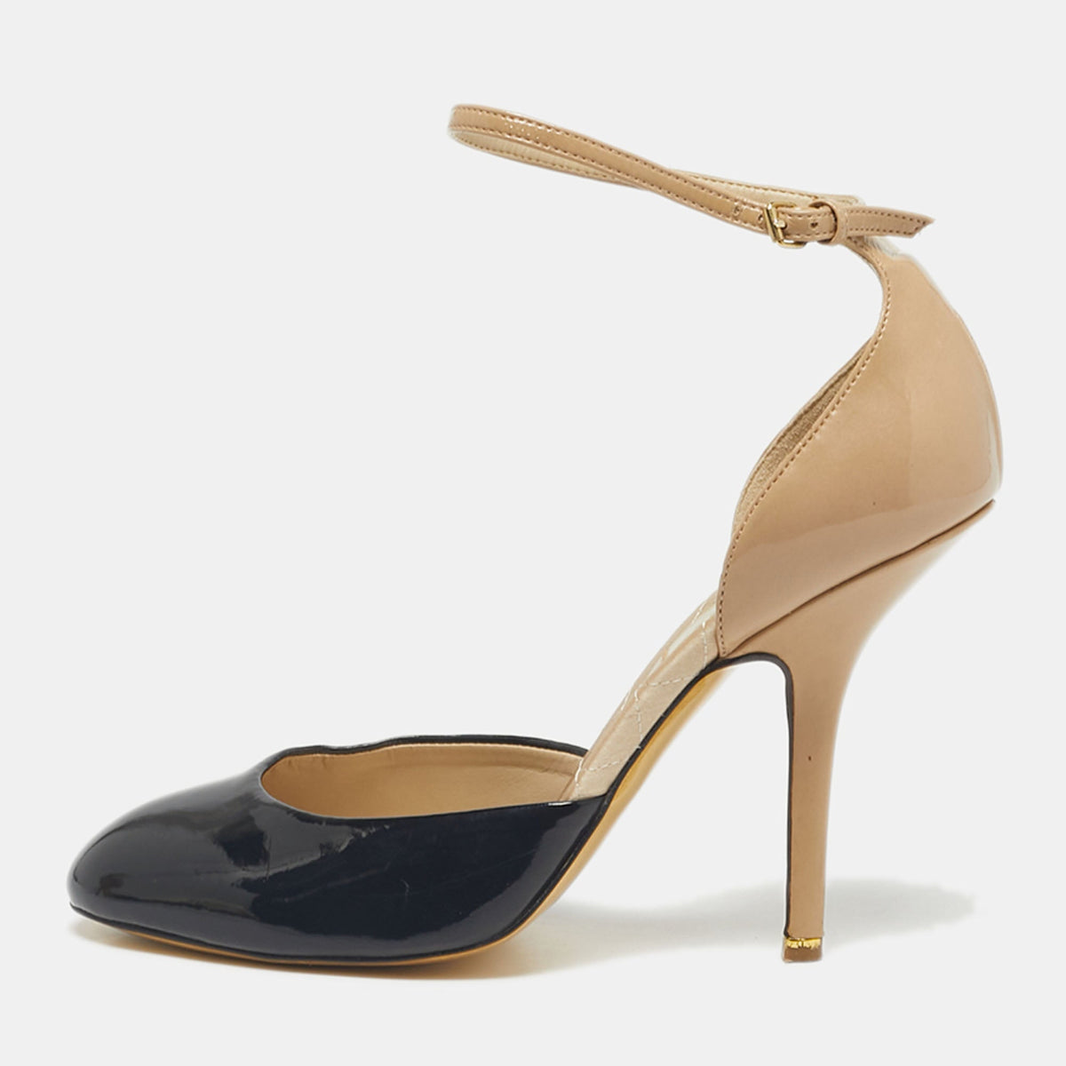 Stella McCartney Black/Beige Patent Leather D'orsay Ankle Strap Pumps Size 38