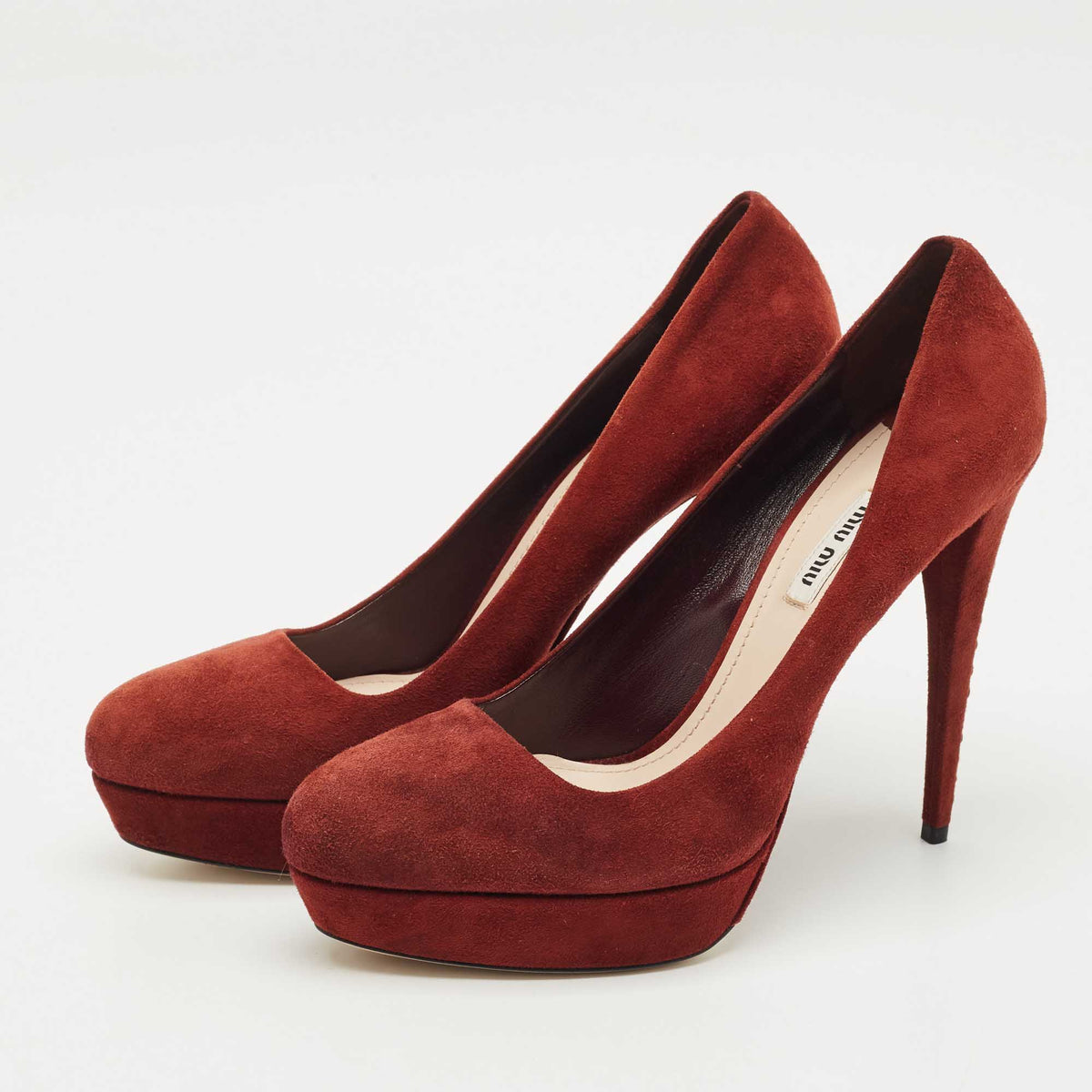 Miu Miu Burgundy Suede Platform Crystal Embellished Heel Pumps Size 40