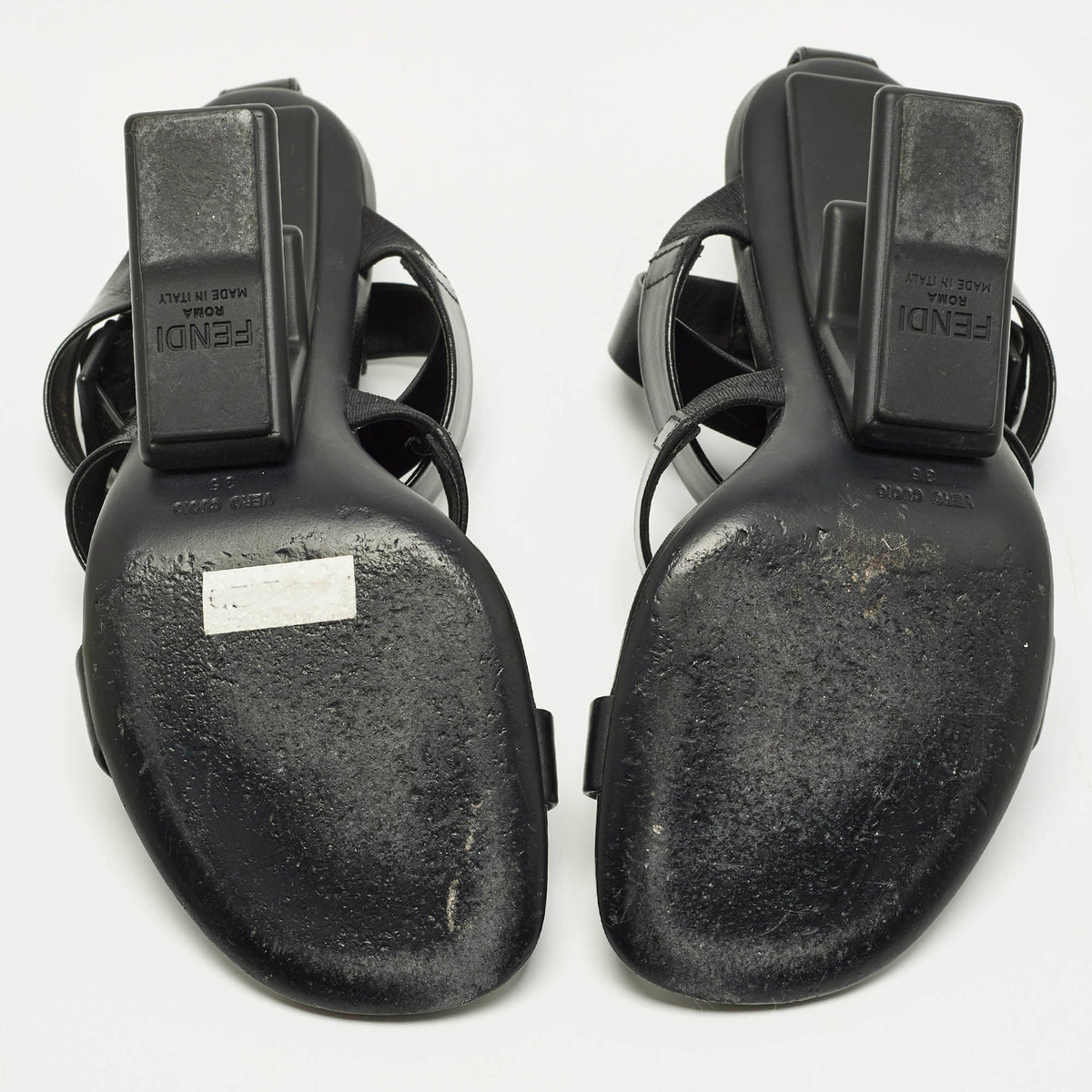 Fendi Size 36 Black Leather Wedge Strappy Sandals