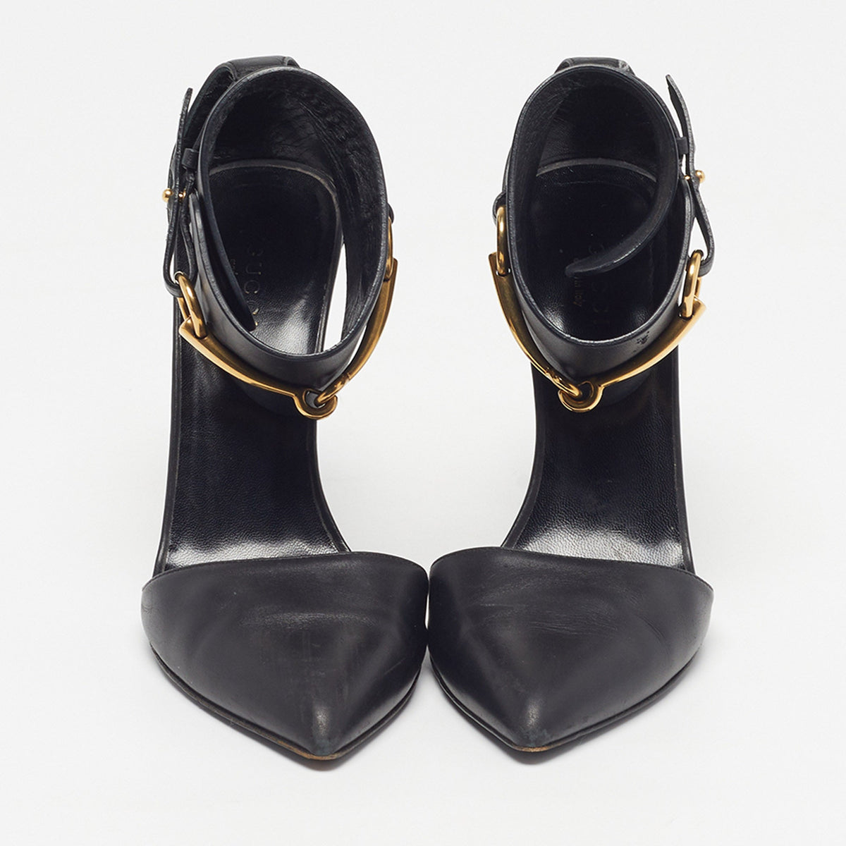 Gucci Horsebit Size 37 Black Leather Ankle Strap Pumps