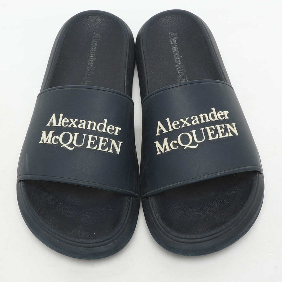 Alexander McQueen Navy Blue Rubber Flat Slides Size 37