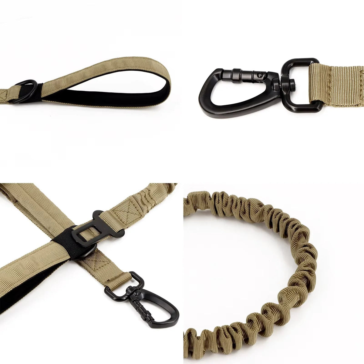 Adjustable Military Dog Leash with Quick Release Elastic Rope and Dual Control Handles for Medium and Small Dogs