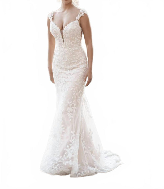 Beaded Wedding Gown In Ivory/nude