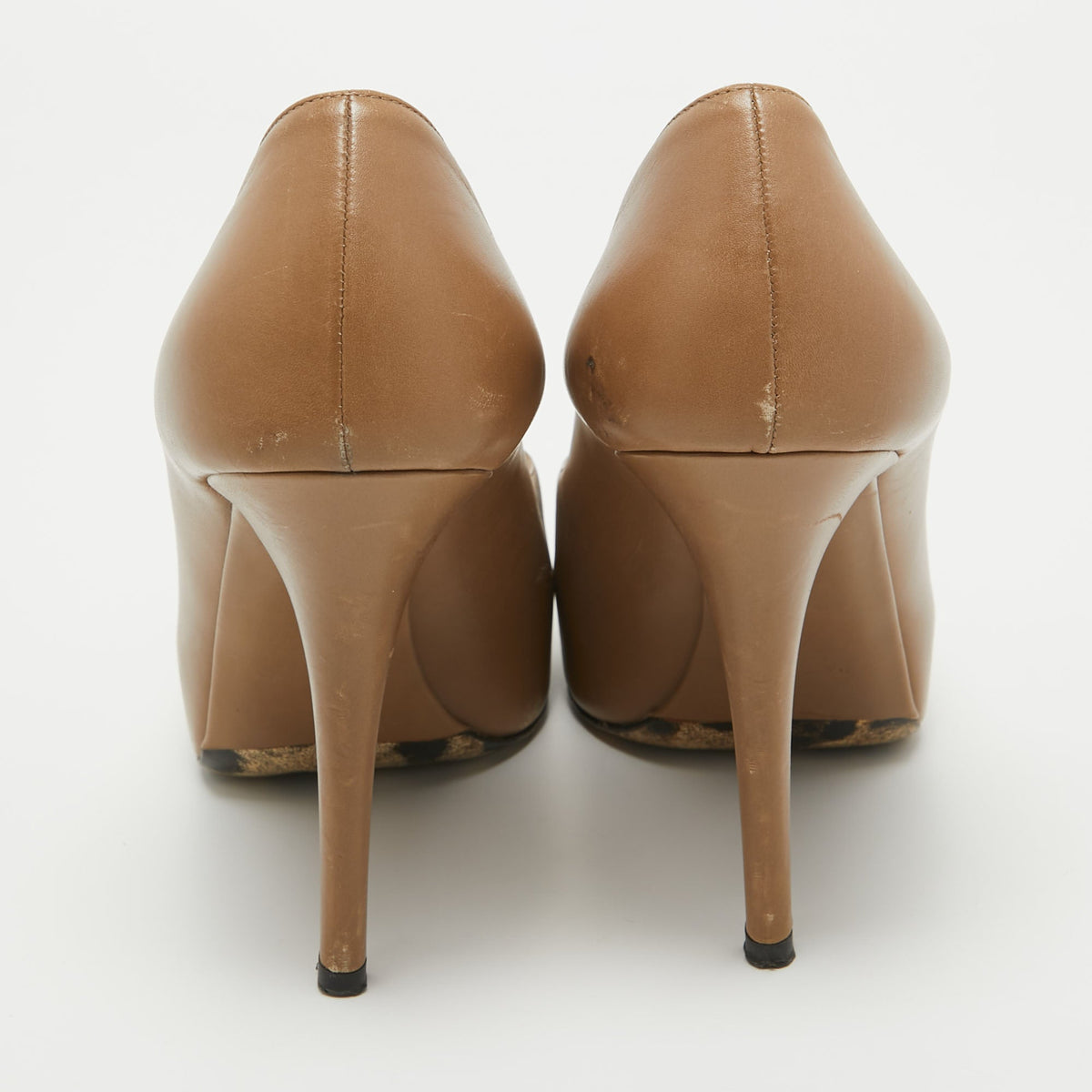 Dolce & Gabbana Light Brown Leather Peep Toe Platform Pumps Size 38.5