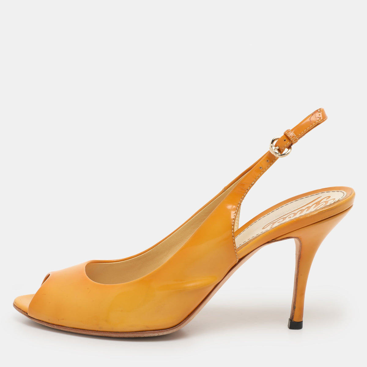Gucci Yellow Patent Leather Peep Toe Slingback Pumps Size 37