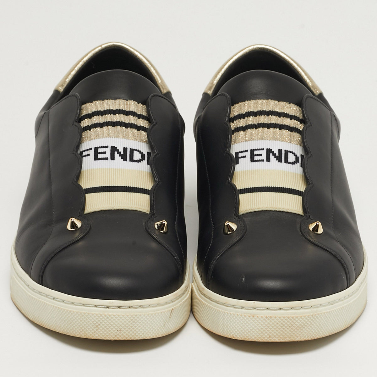 Fendi Rockoclick Size 41 Black Leather Slip On Sneakers