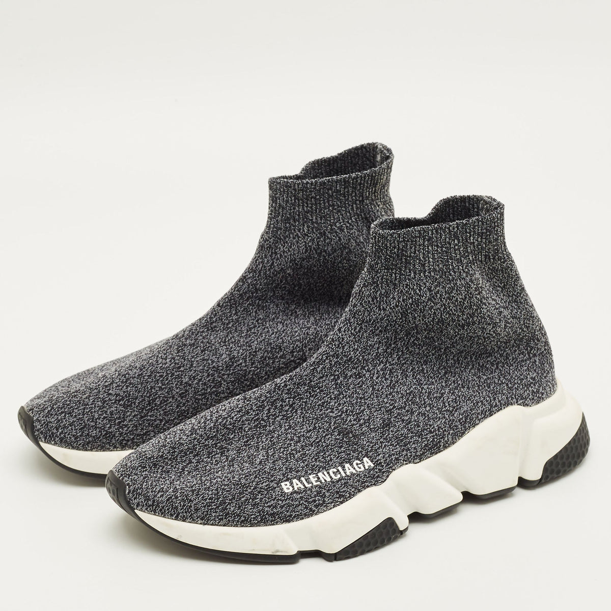 Balenciaga Speed Size 38 Black/Grey Knit Fabric High Slip On Sneakers