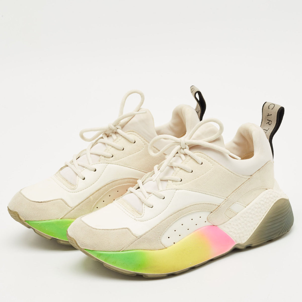Stella McCartney Multicolor Faux Leather and Faux Suede Eclypse Lace Up Sneakers Size 38