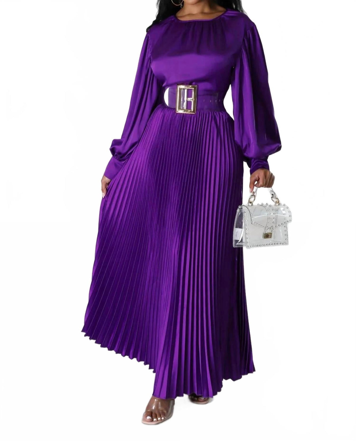 Endless Romance Satin Pleated Maxi Dress In Violet