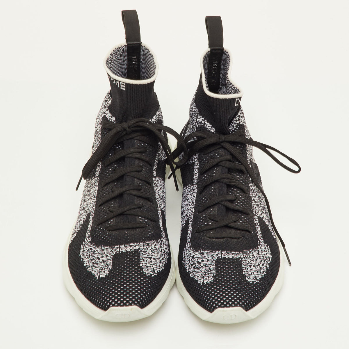 Dior B21 Size 41 Black/White Knit Fabric Sock High Top Sneakers