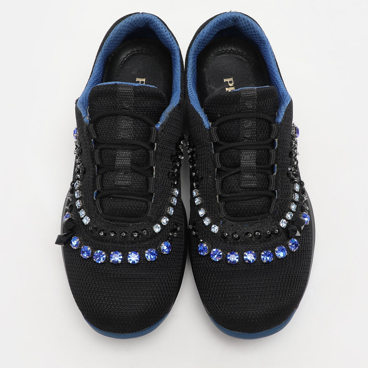 Prada Black Mesh Crystal Embellished Slip On Sneakers Size 36