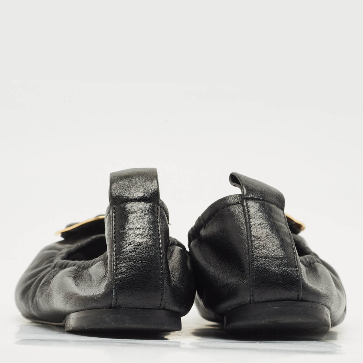 Tory Burch Black Leather Melinda Scrunch Ballet Flats Size 38.5