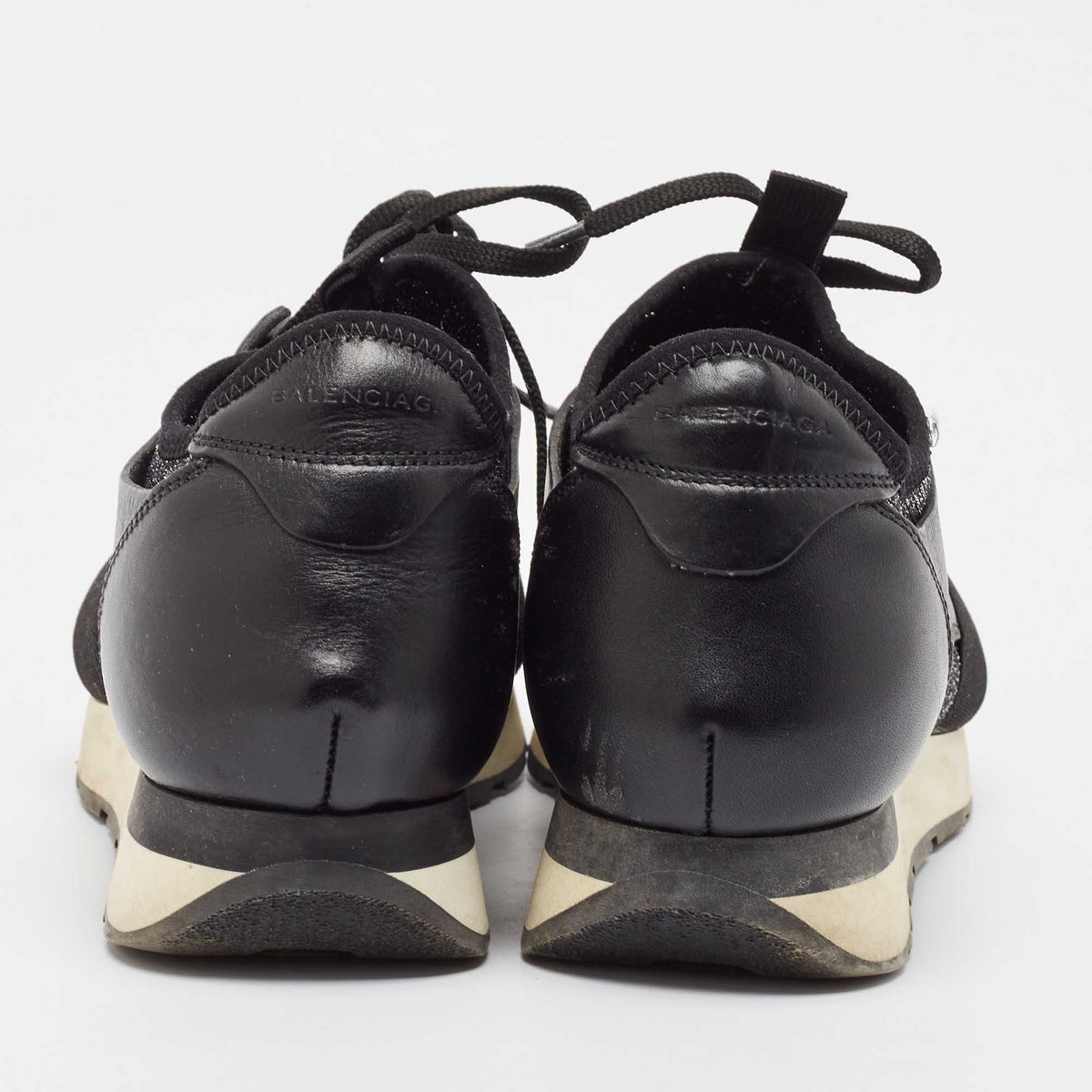 Balenciaga Black Fabric and Leather Race Runner Lace Up Sneakers Size 38