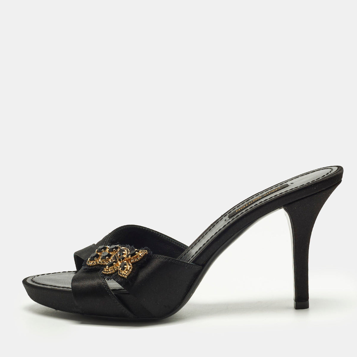 Louis Vuitton Size 36 Black Satin Embellished  Mules