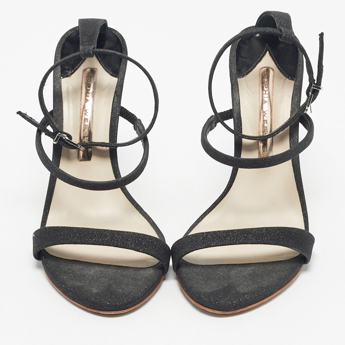 Sophia Webster Metallic/Black Glitter and Leather Ankle Strap Sandals Size 36