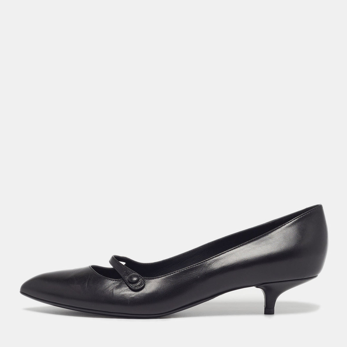 Bottega Veneta kitten Heel Size 38 Black Leather Mary Jane Pumps