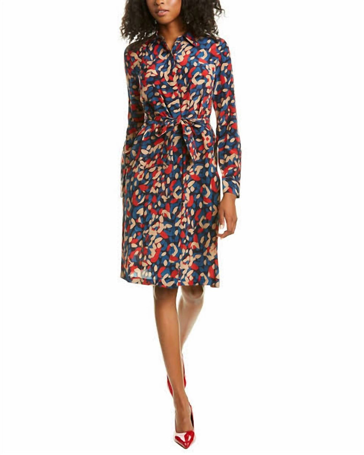 Long Sleeve Graphic Midi Dress In Multi