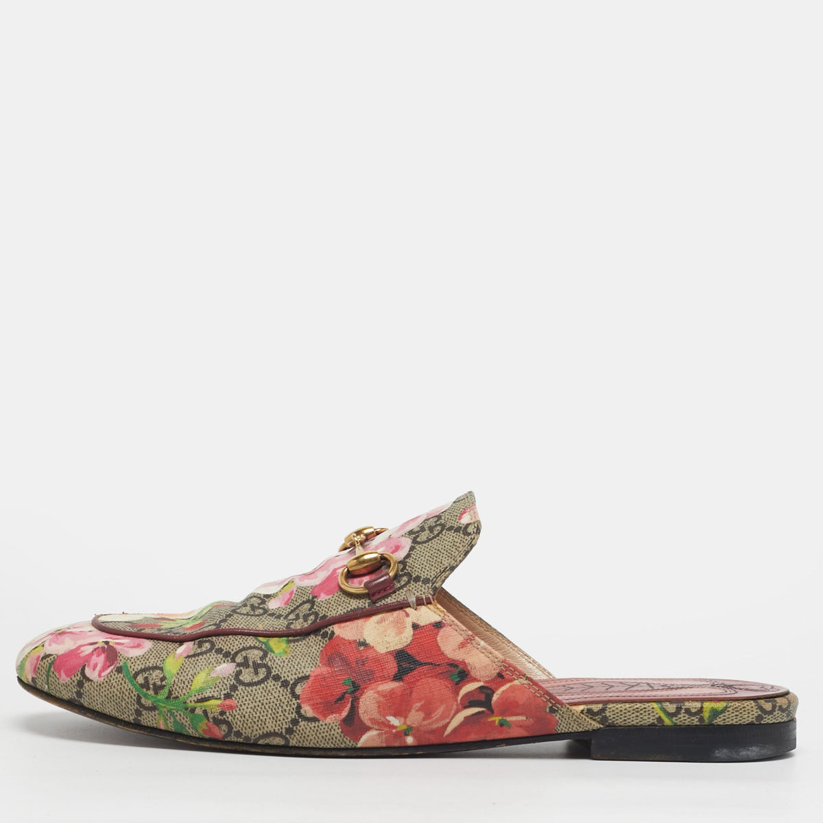 Gucci Size 37 Multicolor Blooms Printed GG Canvas Princetown Mules