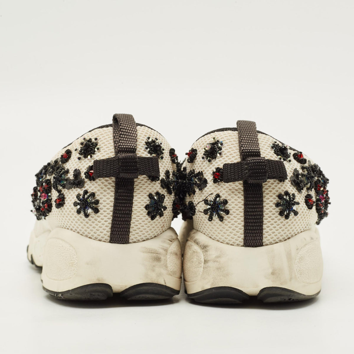 Dior Fusion Size 40 White/Black Mesh Embellished Slip On Sneakers