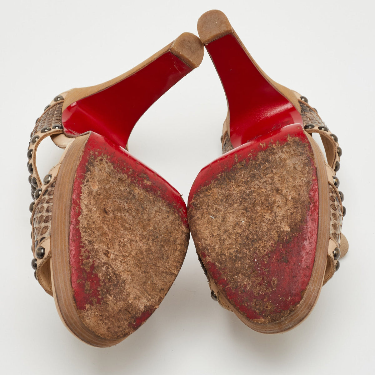 Christian Louboutin Hassaneta Size 38.5 Beige Leather and Suede Platform Sandals