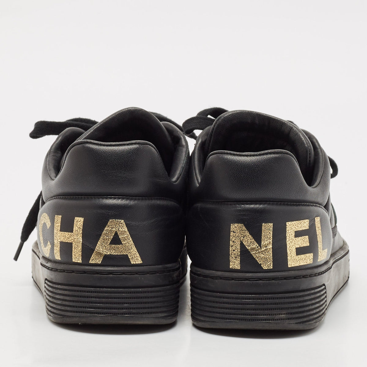 Chanel Black Leather Perforated CC Lace Up Sneakers Size 38