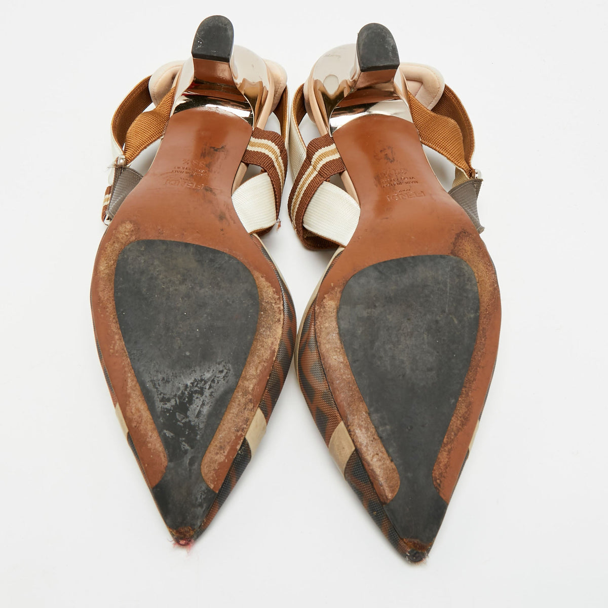Fendi Colibri Size 39.5 Brown Canvas and Mesh Slingback Pumps