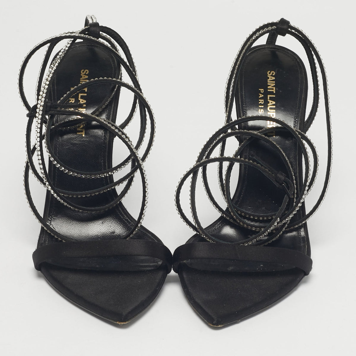 Saint Laurent Black Satin Georgia Ankle Strap Sandals Size 38