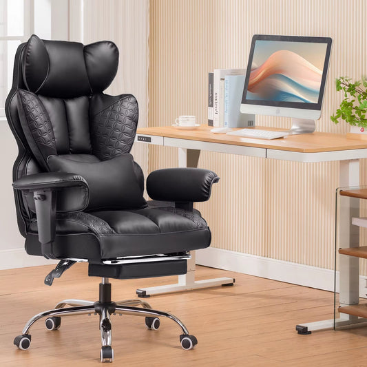 Ergonomic High-Back Leather Office Chair with Footrest and Adjustable Armrests
