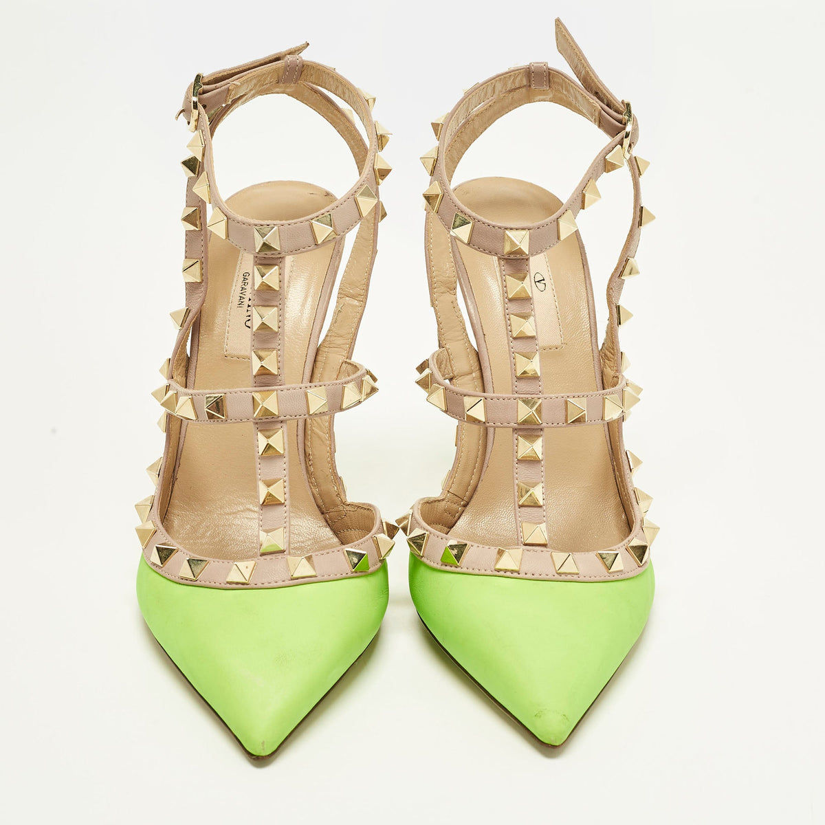 Valentino Rockstud Size 36.5 Green/Dusty Pink  Leather Pumps