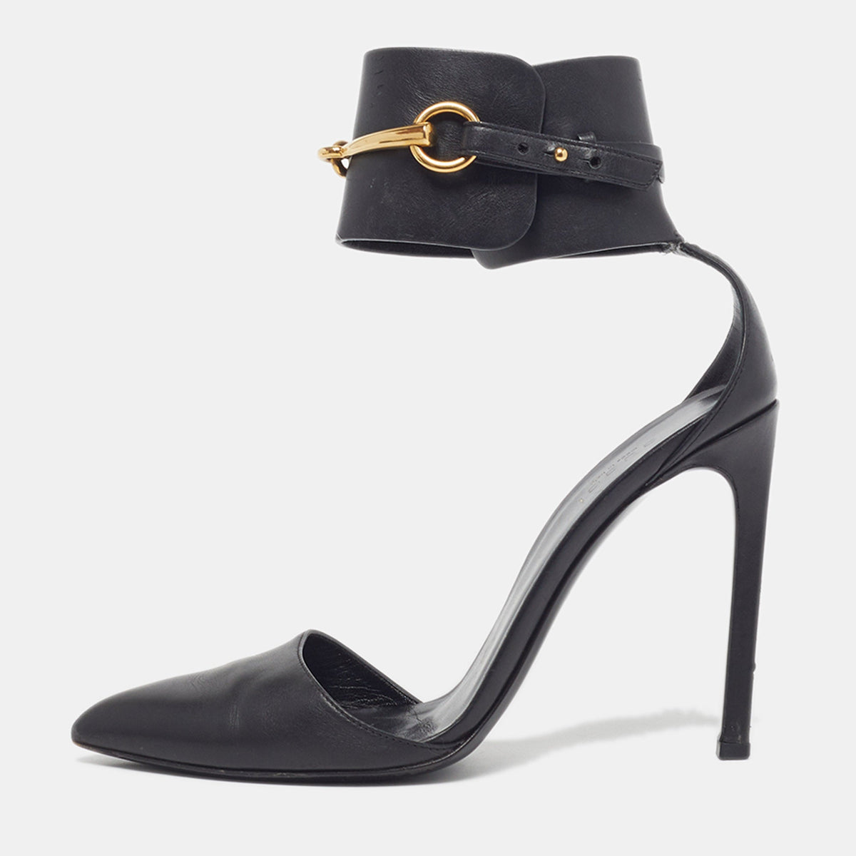 Gucci Horsebit Size 37 Black Leather Ankle Strap Pumps